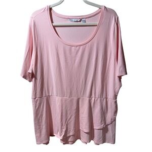 Isaac Mizrahi Women Pink Soft Stretch Tunic Top Plus Size 1X Short Sleeve Casual